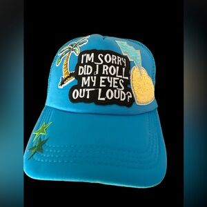 Trucker hat with embroidered patches